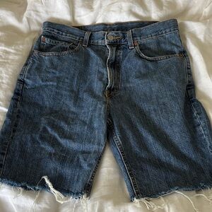 Cutoff Denim Jean Shorts in Dark Blue